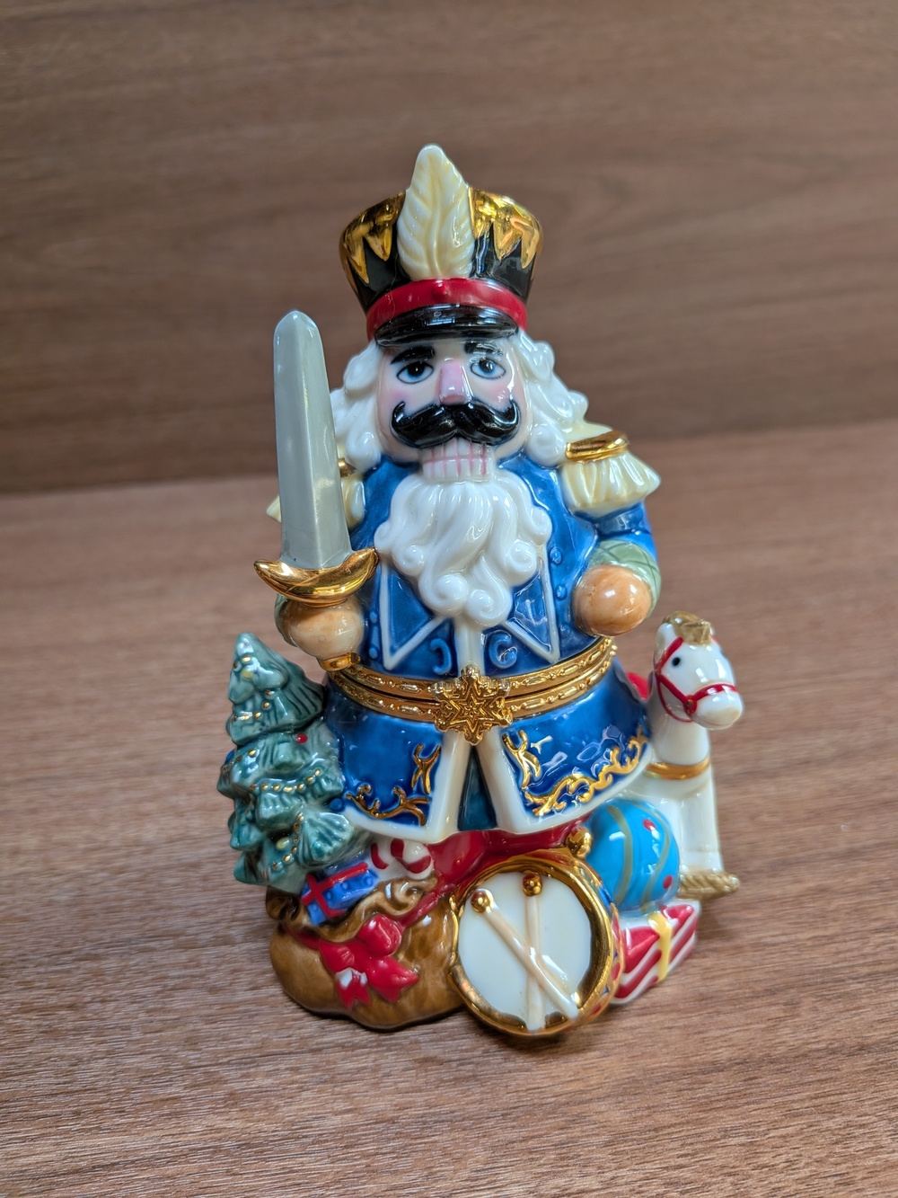 Traditions Porcelain Nutcracker Hinged Trinket Box Christmas 6”